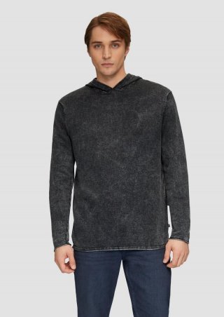 s.Oliver Kapuzenpullover aus Feinstrick in gewaschener Optik - schwarz