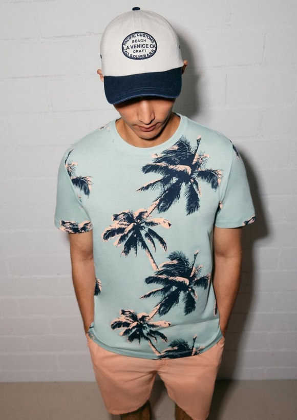 s.Oliver T-Shirt aus Baumwolle mit All-over-Print - ozeangrün