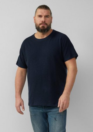 s.Oliver Raglan-Shirt mit Flammgarnstruktur - tiefblau