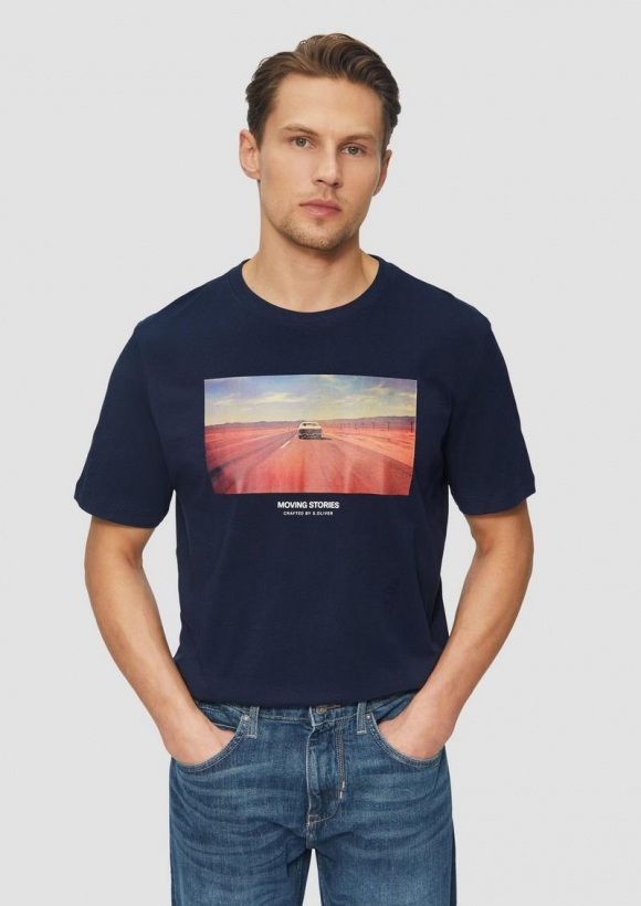 s.Oliver Baumwoll-T-Shirt mit Fotoprint - tiefblau