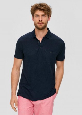 s.Oliver Poloshirt aus Leinenmix mit Brusttasche - navy