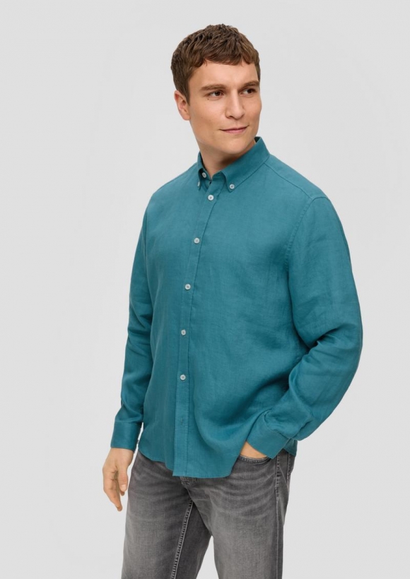 s.Oliver Leinenhemd mit Button-Down-Kragen - petrol