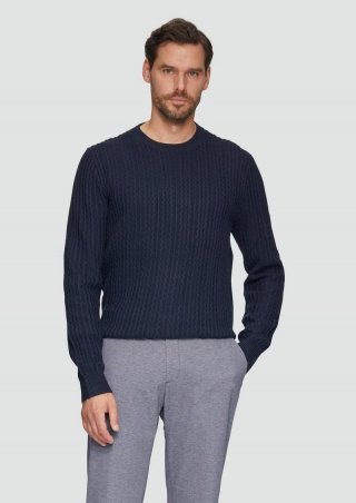 s.Oliver Strickpullover aus Wollmix mit Zopfmuster - navy