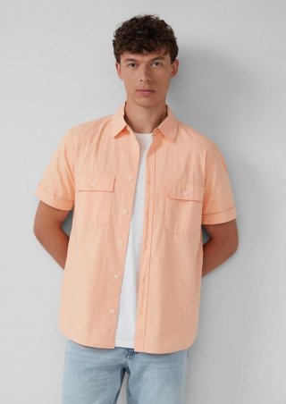 s.Oliver Regular Fit: Kurzarmhemd mit Strukturstreifen und Kentkragen - papaya