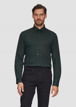 s.Oliver Tailored Fit: Jersey-Hemd aus Baumwollstretch - olivgrün