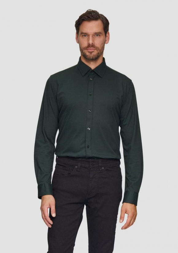 s.Oliver Tailored Fit: Jersey-Hemd aus Baumwollstretch - olivgrün