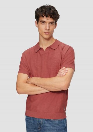 s.Oliver Gestricktes Poloshirt mit Flammgarnstruktur - himbeere