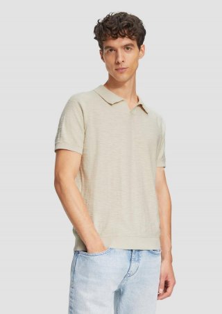 s.Oliver Gestricktes Poloshirt mit Flammgarnstruktur - wollweiß