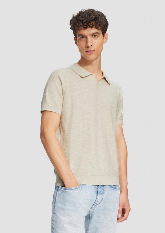 s.Oliver Gestricktes Poloshirt mit Flammgarnstruktur - wollweiß