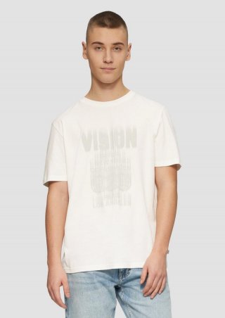 s.Oliver Basic Rundhals T-Shirt mit Frontprint - creme