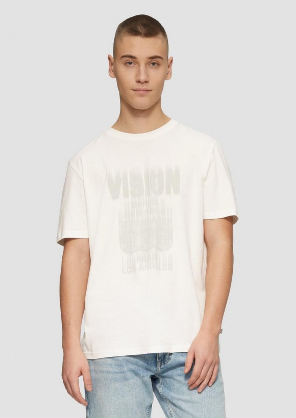 s.Oliver Basic Rundhals T-Shirt mit Frontprint - creme