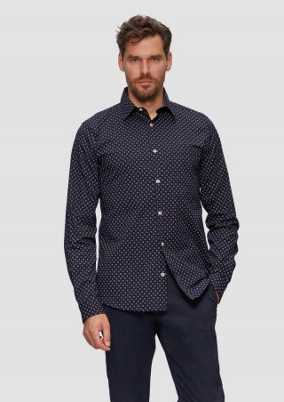 s.Oliver Slim Fit: Gemustertes Hemd aus Baumwollmix - navy