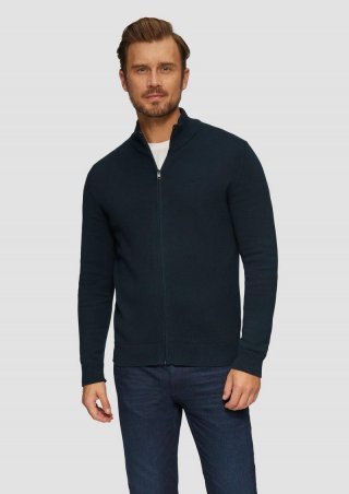 s.Oliver Strickjacke mit Stehkragen und Logo-Detail - navy