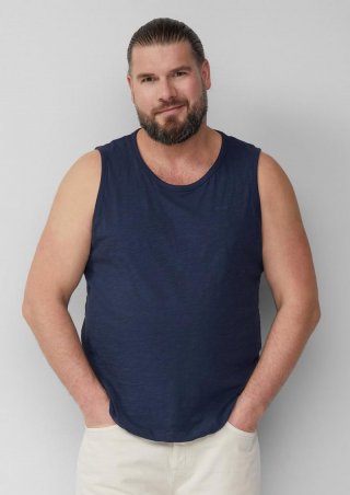 s.Oliver Baumwoll-Tanktop mit Flammgarnstruktur - tiefblau