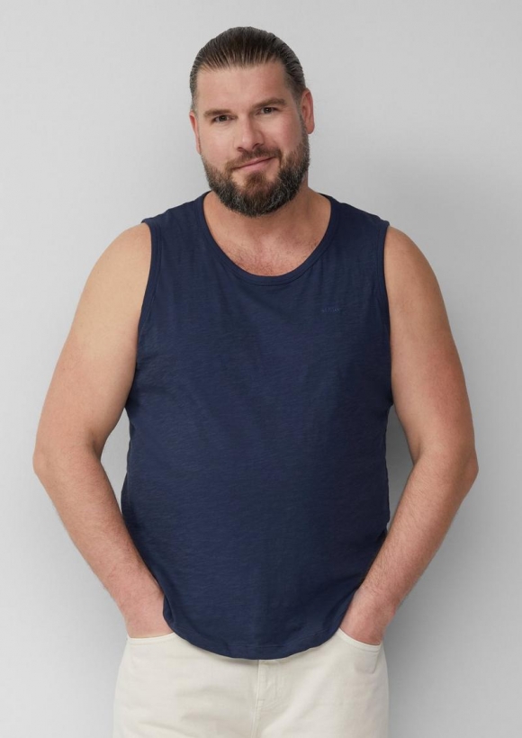 s.Oliver Baumwoll-Tanktop mit Flammgarnstruktur - tiefblau