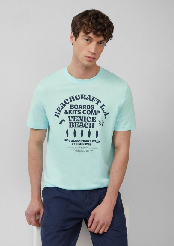 s.Oliver Baumwoll-T-Shirt mit Crewneck und Artwork - helles türkis