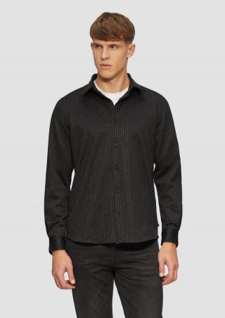 s.Oliver Regular Fit: Nadelstreifenhemd mit elegantem Glanz - schwarz