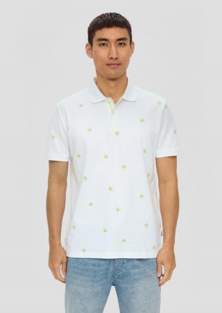 s.Oliver Poloshirt mit All-over-Print und Kontrast-Details - weiß