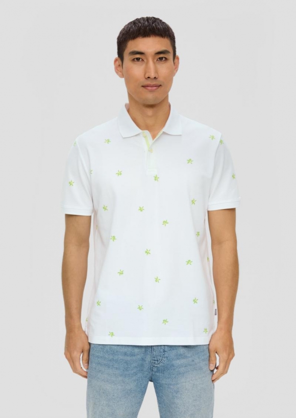 s.Oliver Poloshirt mit All-over-Print und Kontrast-Details - weiß