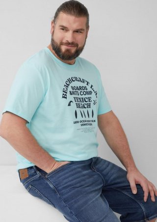 s.Oliver Baumwoll-T-Shirt mit Crewneck und Artwork - minze