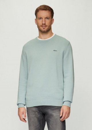 s.Oliver Wärmender Baumwollpullover mit Logo-Stickerei - salbeigrün