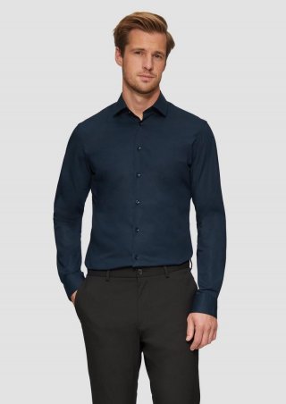 s.Oliver Tailored Fit: Businesshemd aus Baumwollstretch - navy
