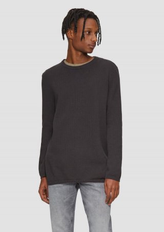 s.Oliver Strickpullover mit Rippstruktur - dunkelgrau
