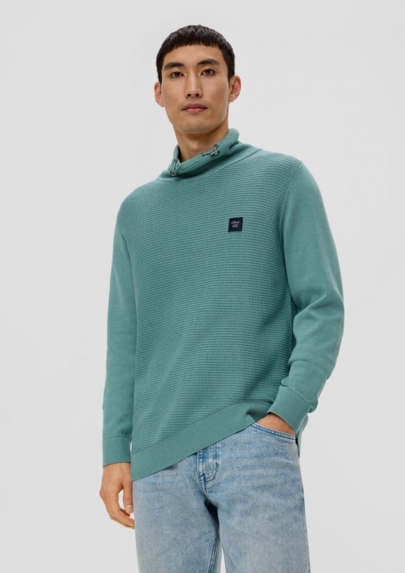 s.Oliver Strickpullover mit Jersey-Ärmeln - helles petrol