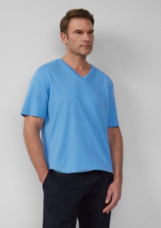 s.Oliver T-Shirt mit V-Ausschnitt und Logo-Stickerei - royalblau