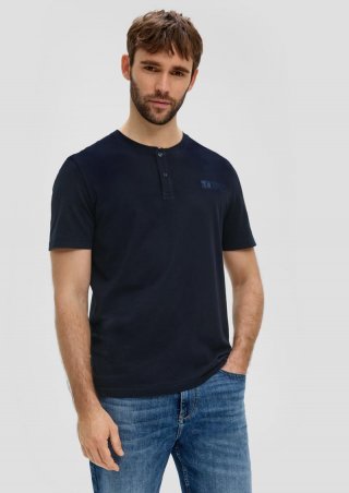 s.Oliver T-Shirt mit Garment Dye und Henley-Ausschnitt - navy