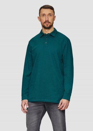 s.Oliver Strukturiertes Langarm-Poloshirt im Relaxed Fit - petrol