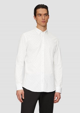 s.Oliver Tailored Fit: Button-Down-Hemd aus Baumwollstretch - weiß