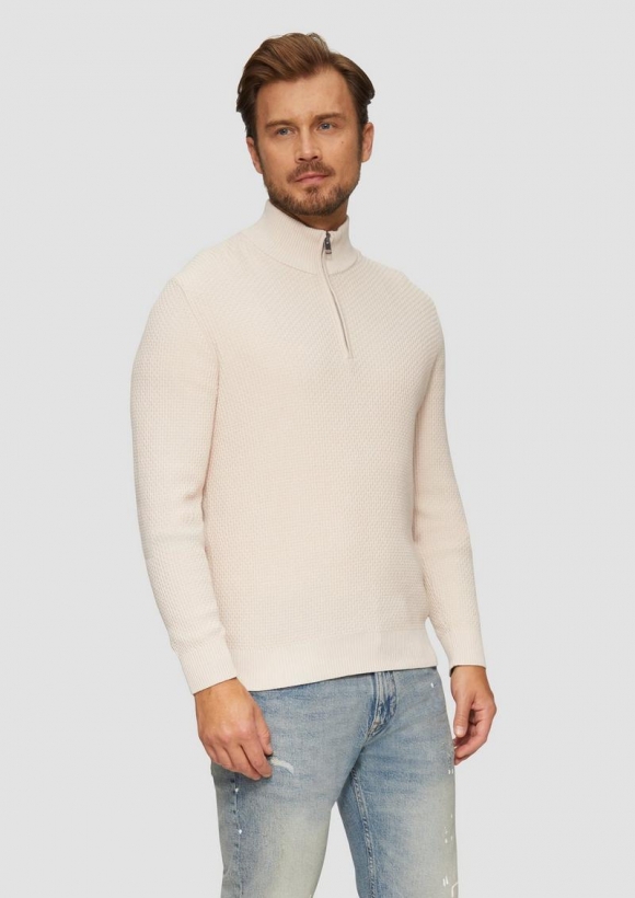 s.Oliver Strukturierter Strickpullover mit Troyerkragen - wollweiß