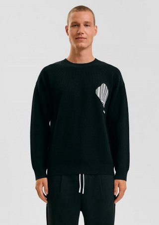 s.Oliver STREETS Kapsel Strickpullover mit Applikation - schwarz