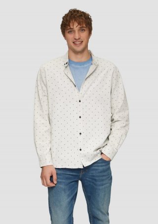 s.Oliver Regular Fit: Hemd mit All-over-Print und Button-Down-Kragen - creme