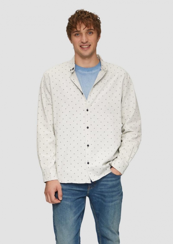 s.Oliver Regular Fit: Hemd mit All-over-Print und Button-Down-Kragen - creme