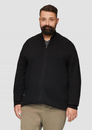 s.Oliver Strickjacke mit Stehkragen und Logo-Detail - schwarz