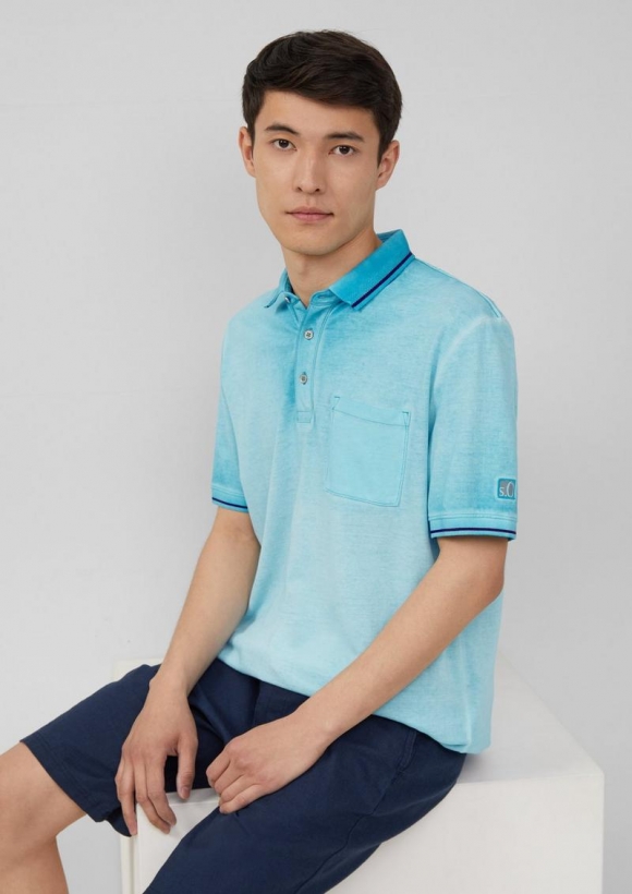 s.Oliver Piqué-Poloshirt mit Waschung und Brusttasche - pastelltürkis