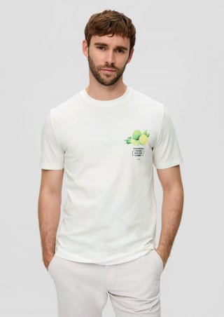 s.Oliver Baumwoll-T-Shirt mit Crew Neck und Frontprint - weiß