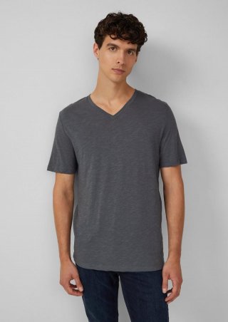 s.Oliver T-Shirt aus Baumwolle mit V-Ausschnitt - schiefergrau
