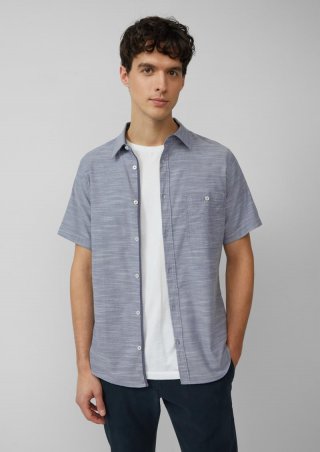 s.Oliver Slim Fit: Kurzarm-Hemd aus Baumwollstretch mit Flammgarnstruktur - tiefblau