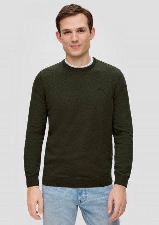 s.Oliver Strickpullover mit Logo-Stickerei - olivgrün