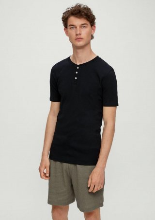 s.Oliver Pyjama-Shirt mit Knopfleiste - schwarz