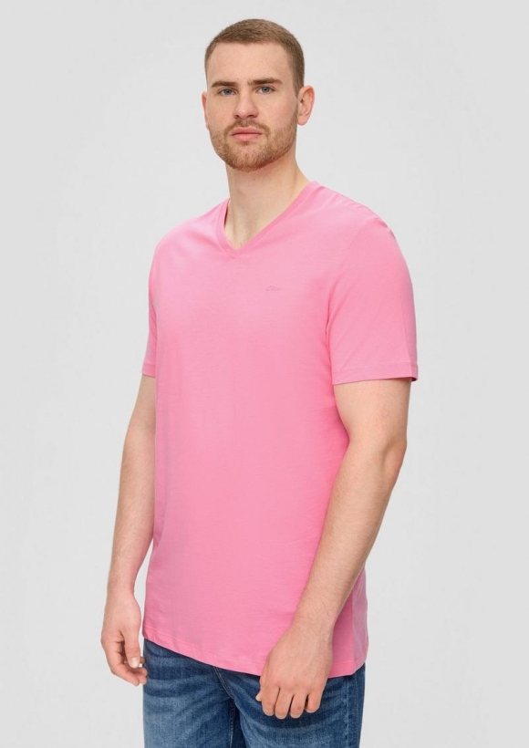 s.Oliver T-Shirt mit V-Ausschnitt und Logo-Detail - rosa