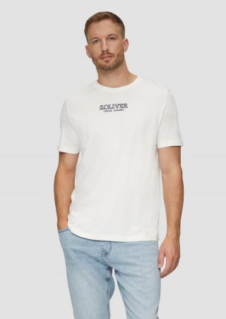 s.Oliver T-Shirt mit Logo-Motiven aus reiner Baumwolle - weiß
