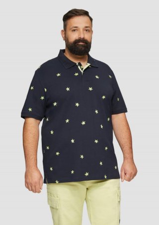 s.Oliver Poloshirt mit All-over-Print und Kontrast-Details - navy