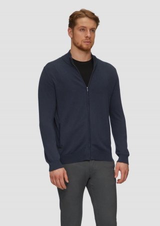 s.Oliver Zip-Jacke aus feinem Strick mit Stehkragen - navy