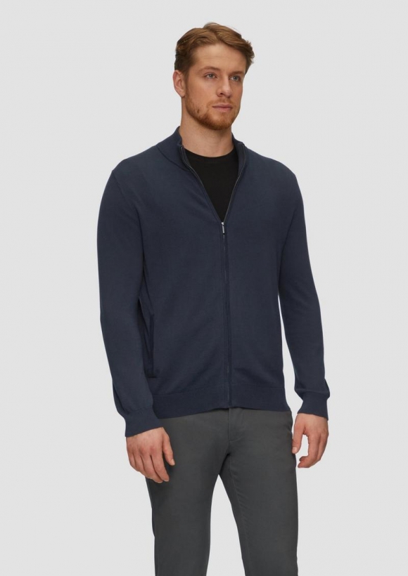 s.Oliver Zip-Jacke aus feinem Strick mit Stehkragen - navy