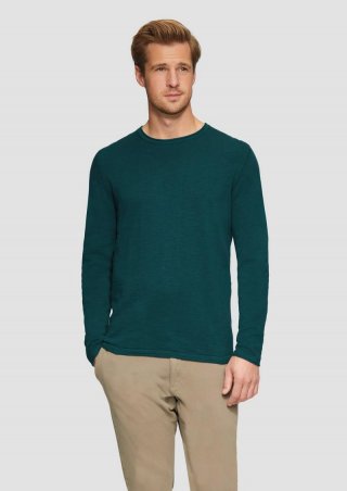 s.Oliver Strickpullover mit Flammgarnstruktur und Rollsaum-Details - petrol