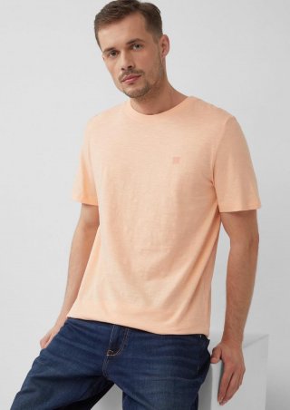 s.Oliver T-Shirt mit Flammgarnstruktur und Logo-Print - papaya